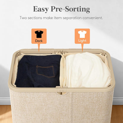 Lifewit 165L Large Laundry Basket with Lid, Laundry Hamper with Plastic Handles and Removable Bag, Foldable Tall Dirty Clothes Hampers for Laundry for Laundry Room, Bedroom, Bathroom, Dorm, Beige