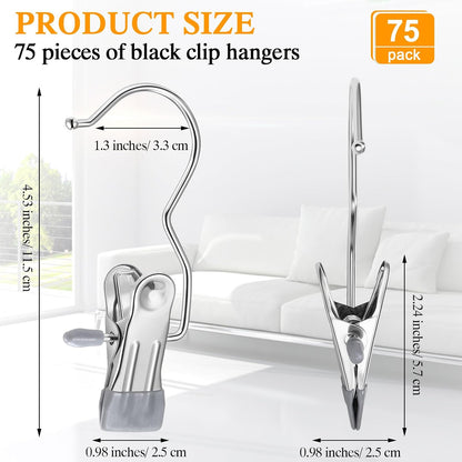 Yinder 150 Pcs Boot Hangers Clips Laundry Hooks Hanging Stainless Steel Clothes Pins Portable Clip Hangers for Closet Travel Socks Pants Handbags Hats Towels (Beige)