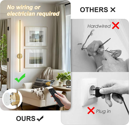 Battery Operated Modern Wall Sconces, Dimmable Wireless Wall Light Set of Two with Remote Control, 3 Color Temperatures, Rechargeable LED Wall Sconce for Bedroom, Living Room, Hallway, 23.6 Inch Brass