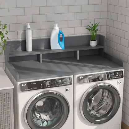 54" X 27.5" Washer and Dryer Countertop, Adjustable Laundry Countertop with Shelf, Extra Dividers, Folding Clothes Station, Over Machine Storage for Detergents & Essentials (Natural)