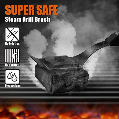 GRILLART Grill Brush Bristle Free. SteamWizards BBQ Replaceable Cleaning Head, Unique Seamless-Fit Scraper Tool for Cast Iron/Stainless-Steel Grates, Safe Barbecue Grill Cleaner-Red