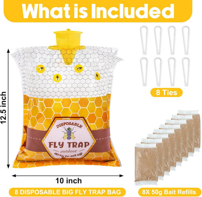 6 Pack Big Fly Traps Outdoor Hanging for Patio, Flies Bags Outdoor Disposable with 50g Bait, Bug Fly Hunter Catcher Killer Control for Barn Horse Ranch Chicken Coop