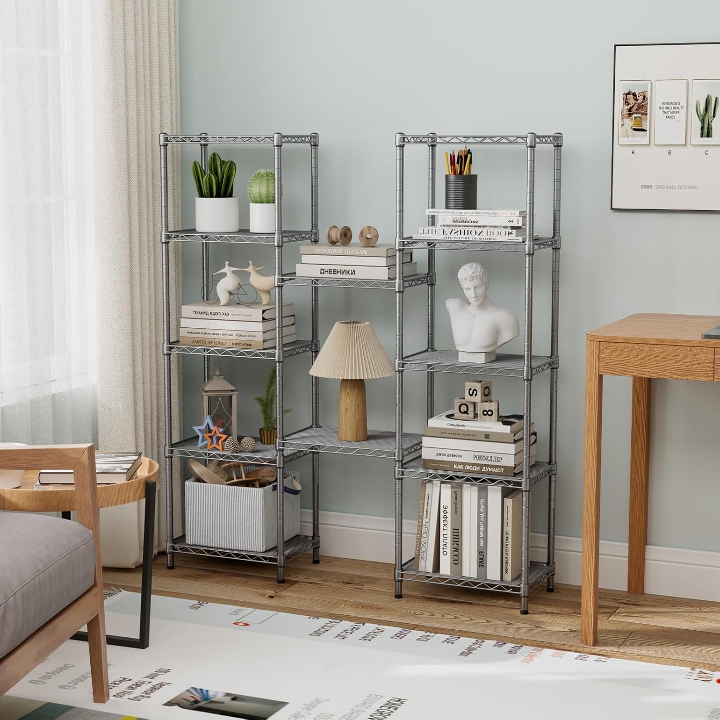 Golpart 4 Tier Adjustable Storage Shelves Metal Utility Shelf Wire Shelving Unit Organizer Rack for Home Kitchen Office Bathroom Pantry Room 12" D x 18" W x 44" H