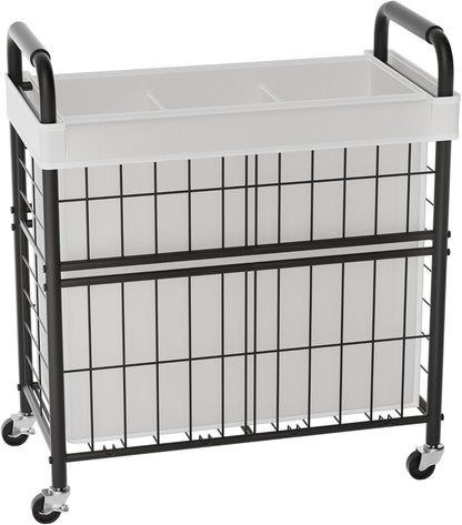 Laundry Hamper 3 Section, 145L Rolling Laundry Sorter Basket with Wheels, 3 Compartment Clothes Organizer Cart, Pull-Out Removable Bags for Laundry Room, Bathroom, Bedroom, White