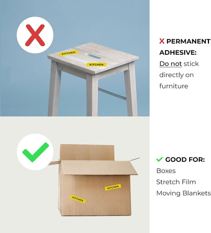 Aegis Adhesives - 1" X 4.5" Home Moving Color Coding Labels (16 Rolls, 50/Roll, 800 Total) 4 Bedroom House + Fragile Stickers - 14 Different Living Spaces + 2 Handle with Care