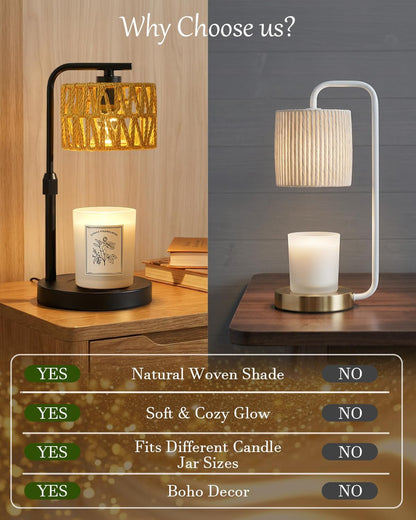 Candle Warmer Lamp with Timer Dimmer, Height Adjustable Modern Farmhouse Candle Warmer, Electric Candle Lamp Warmer with 2 Bulbs, Birthday Gifts for Women Mom, Gift for Home Decor