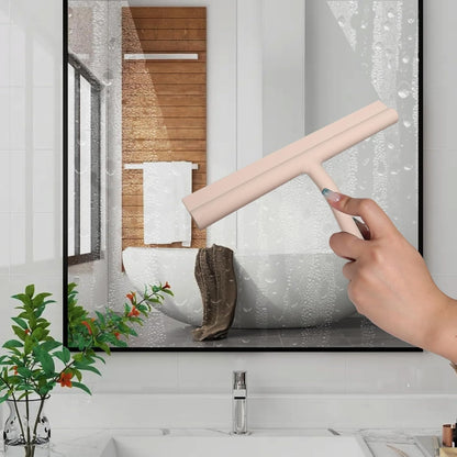 Squeegee for Shower Glass Doors, Resilient Loop - No-Drill & Adhesive Hook, Silicone Shower Squeegee with Stainless Steel Core, Cleaning Tool for Home, Kitchen, Bathroom & Car - Black