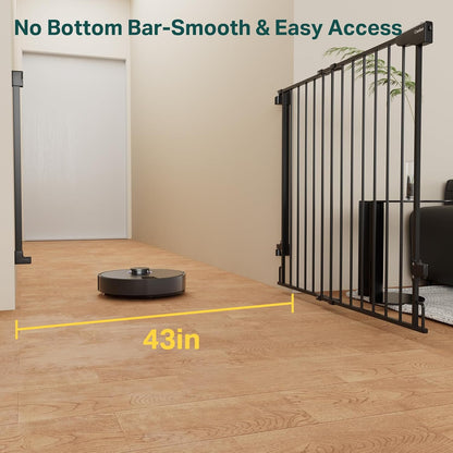 Cumbor 29.2–43" Baby Gate for Stairs, Hardware Mounted (Drill Required), Expandable No Bottom Bar Dog Gate, Auto Close Extra Wide Walk Thru, Pet & Toddler Proof Gate, Top & Bottom of Stairways (White)