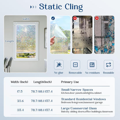 Haton Window Privacy Film Frosted Glass Film for Door Bathroom Shower, Peel & Stick, Day & Night, Papel para Ventanas Privacidad, Covering Sticker Removable Decorative Translucent Pure 17.5" x 78.7"