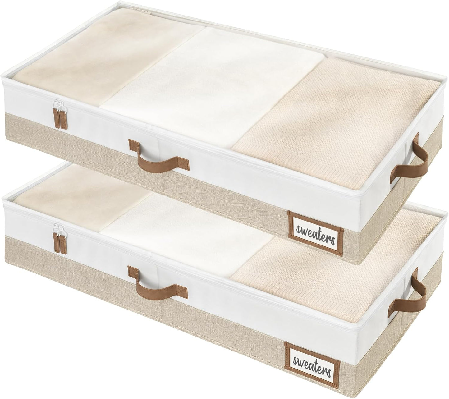 StorageWorks Large Under Bed Storage Containers with Handles and Label Holder, 2 Pack Ultra-thick Fabric Underbed Bins, Closet Organizer for Clothes, Blankets, Sweater