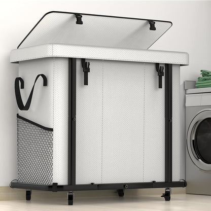 60 Gal(230L) Laundry Basket with Lid, Rolling Laundry Hamper with Wheels, Dirty Clothes Hamper with Metal Frame and Removable Bag Design, Suitable for Laundry Room, Bedroom (Black, 3 Section 230L)
