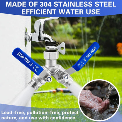 Garden Hose Splitter 2 way Heavy Duty, Brass Water Hose Splitter High Flow With Long Handle, 3/4 Inch Garden Hose Y Valve Garden Splitter, Full Flow Y Valve Hose Splitter With Wrench