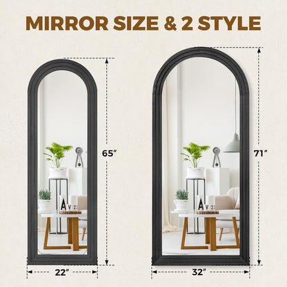 Solid Wood Full Length Mirror - 65"x22" Arched Floor Mirror, Free Standing & Wall Mounted - Elegant Design for Bedroom, Dressing Room, Hallway, Brown