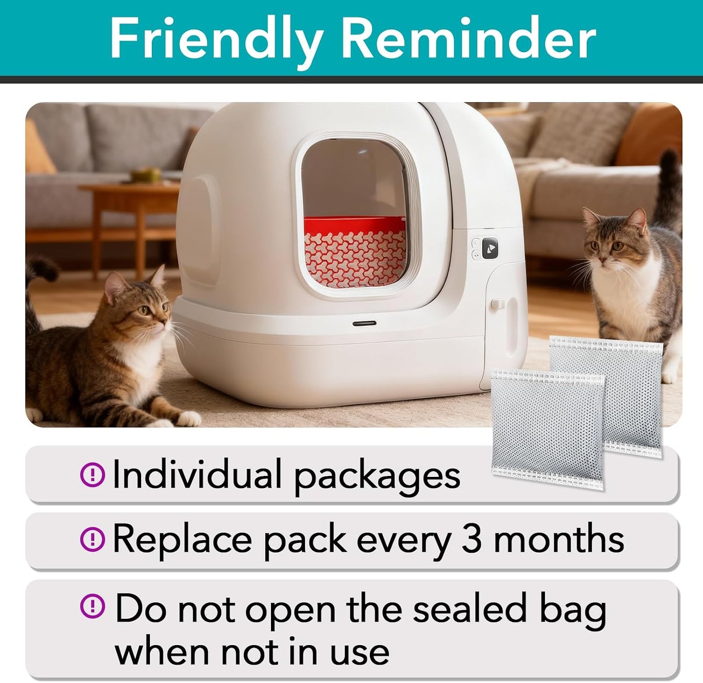 50 Pcs Activated Carbon Odor Eliminator for Hooded Cat Litter Box | Odor Remover Refills, Coconut Shell Charcoal Bags, Pet Odor Control