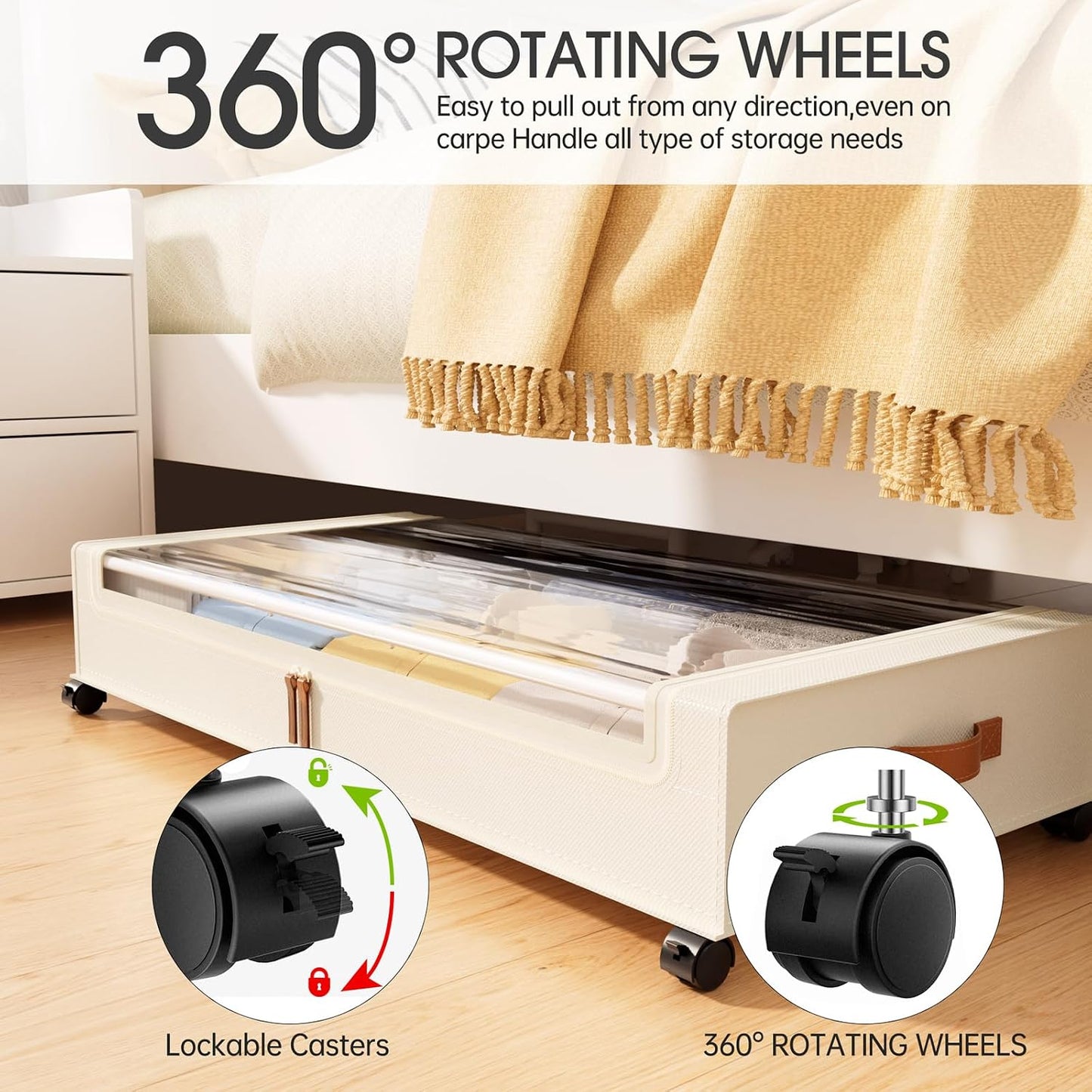 Yecaye Under Bed Storage with Wheels, 2 Pack Under Bed Storage Containers, 60L Underbed Shoe Storage with Clear Window & Label, Rolling Under Bed Metal Drawer for Clothes, Shoes, Books, Blankets