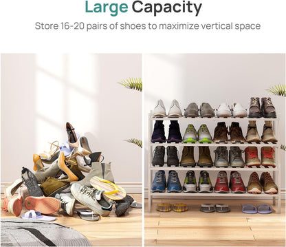 viewcare 3-Tier Black Bamboo Shoe Rack for Entryway, Stackable | Foldable | Natural, Shoe Shelf Storage Organizer for Hallway Closet, Free Standing Shoe Racks for Indoor Outdoor