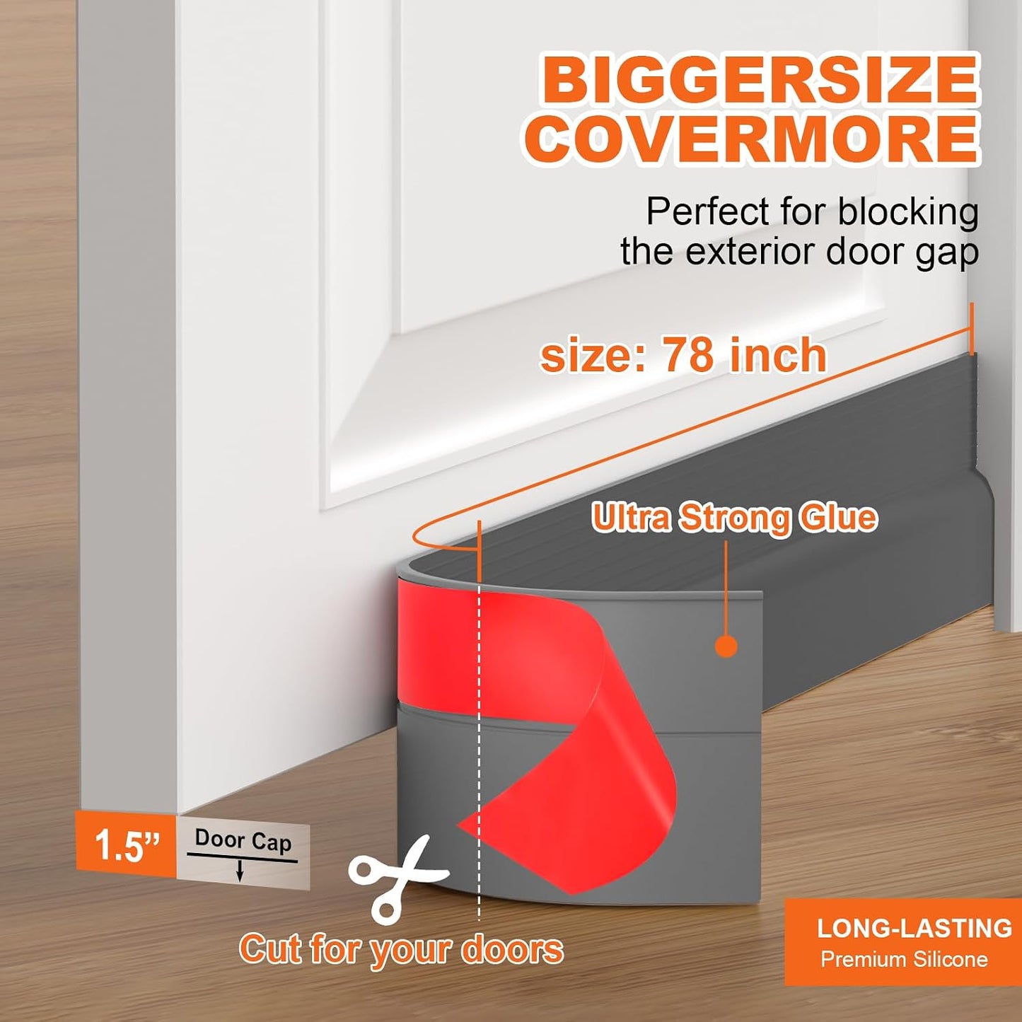 Door Draft Stopper, Door Sweep for Bottom of Door, Weather Stripping Door Seal Gap Filler Bottom Blocker Soundproof Cold Air Insulation Save Energy Installs Quickly and Easily (White, 39‘’)