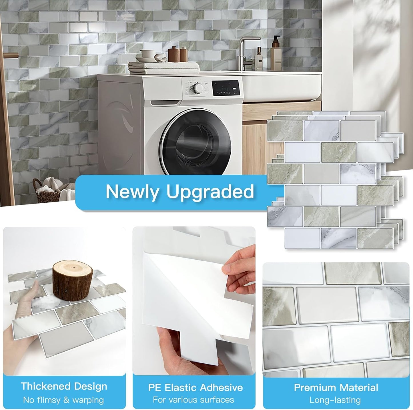 Art3d Peel and Stick Backsplash for Kitchen White Subway (10 Tiles, Thicker Design)
