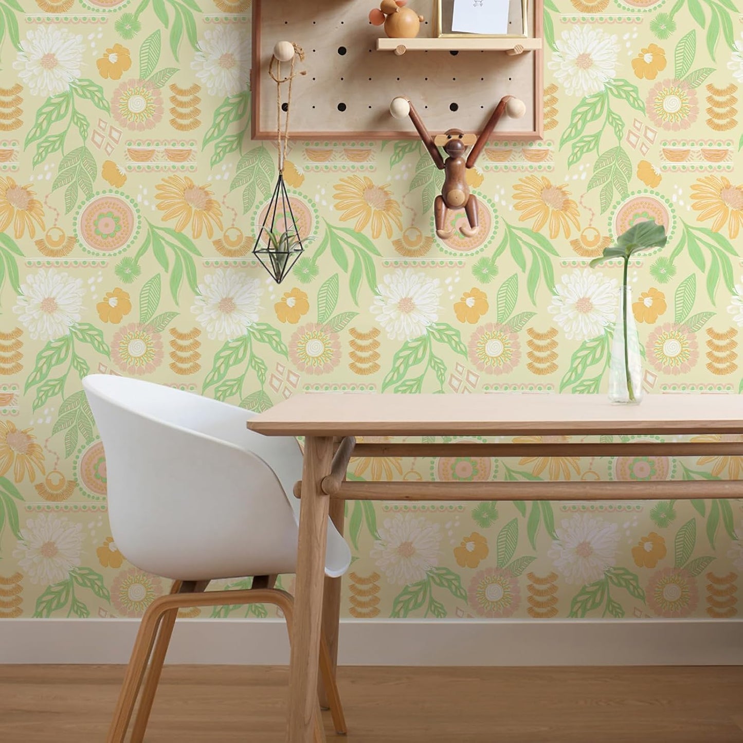 Simon&Siff Boho Peel and Stick Wallpaper, 17.3" x 80" Sun Floral Retro Contact Paper Removable Self Adhesive Wall Paper for Cabinets Furniture Bedroom Nursery Bathroom Renter Friendly DIY Decor