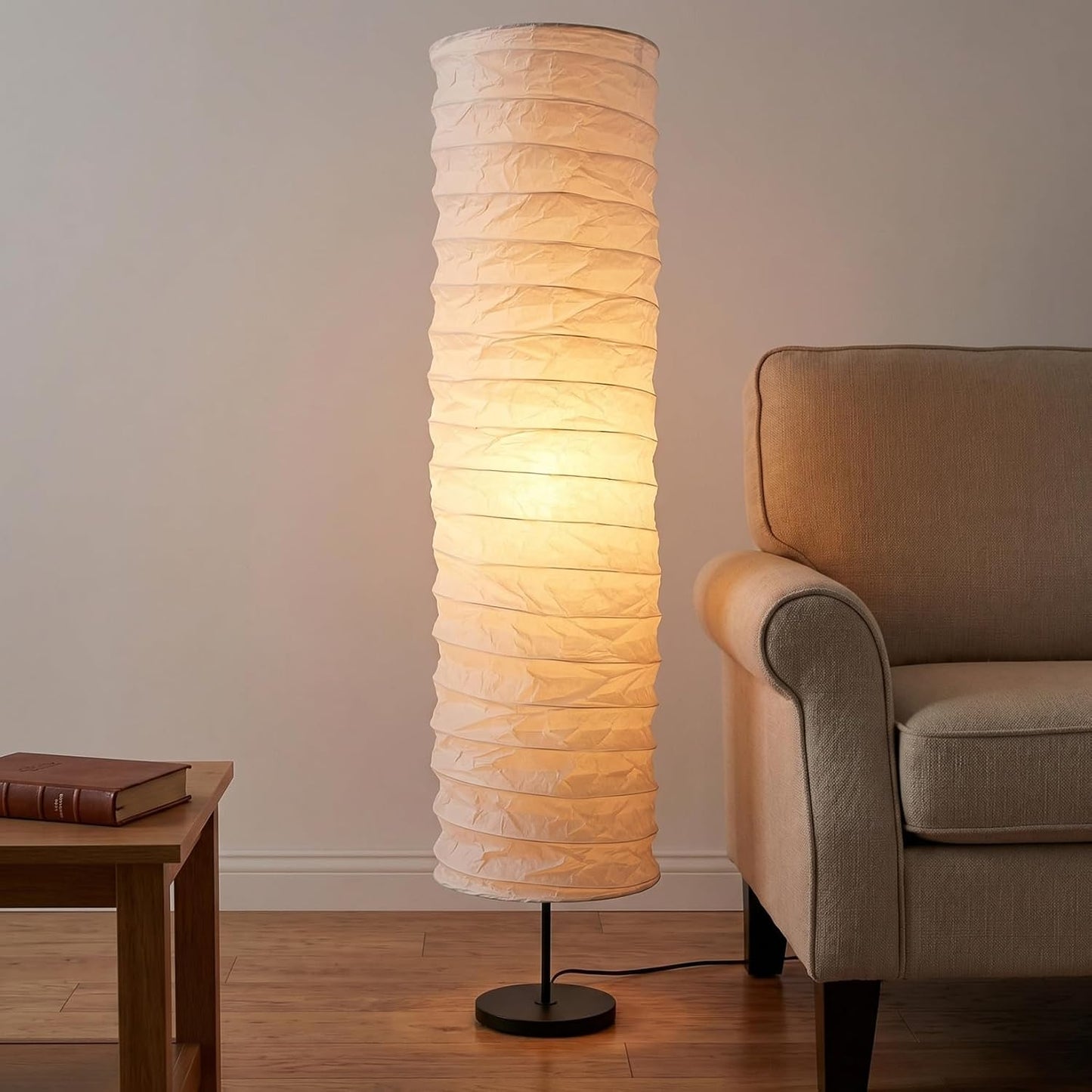 PATKAW 1 PCS Rice Paper Lamp Shade, Japanese Floor Lamp Cover Replacement, 37.3 Inch Tall Standing Lantern Light Shades, Foldable Cylinder Fixture for Living Room Bedroom Study Decoration