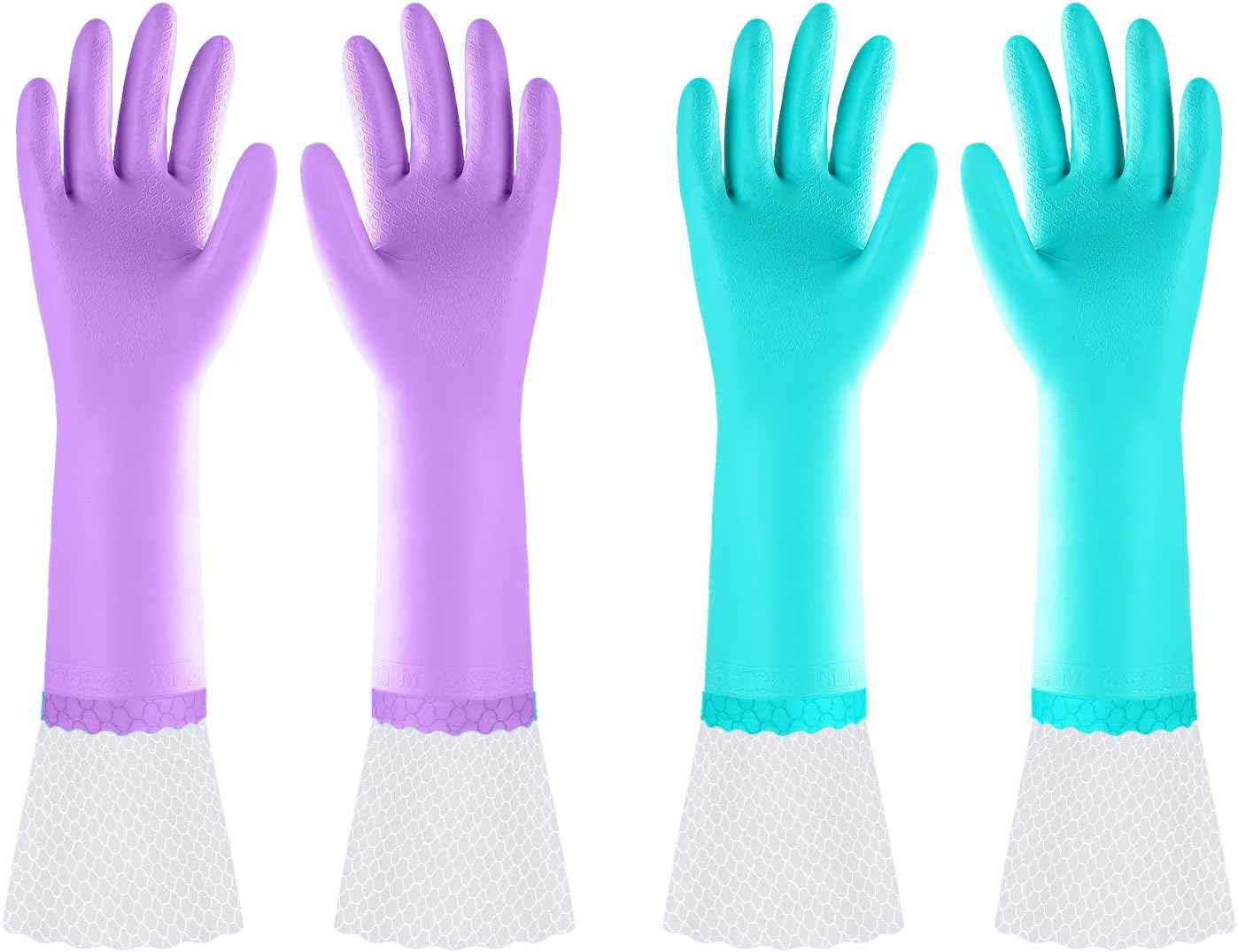 Elgood Reusable Long Sleeve Dishwashing Cleaning Gloves with Latex Free,Cotton Lining,Kitchen Gloves 2 Pairs,Purple+Blue M