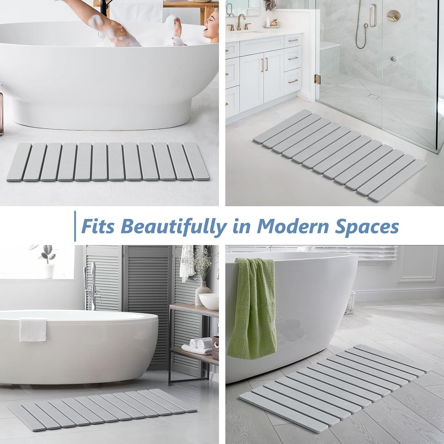 AWW Foldable Stone Bath Mat, Quick Dry Diatomaceous Earth Bath Mat with Non-Slip Mat, Super Absorbent, Easy to Clean, Compact for Small Bathrooms, 23.6 x 15.5, Grey