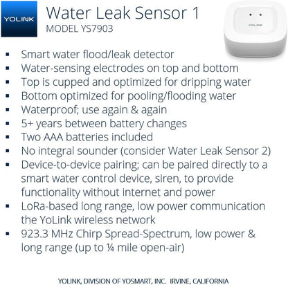 YoLink Water Leak Starter Kit: Hub + 4 Leak Sensor 1 (Silent), LoRa Long-Range, App/SMS/Email Alerts, D2D Offline Triggers, 2 AAA Up to 5-Year Battery, Compatible with Alexa/IFTTT/Home Assistant