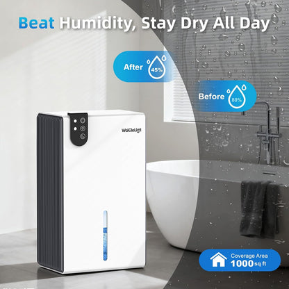 98 OZ Small Dehumidifier for Home 1000 Sq Ft, Quiet Dehumidifier with Drain Hose, Auto Shut-Off, Sleep Mode, 7-Color Light for Basement, Bedroom, Bathroom, Closet, RV (Sliver White)