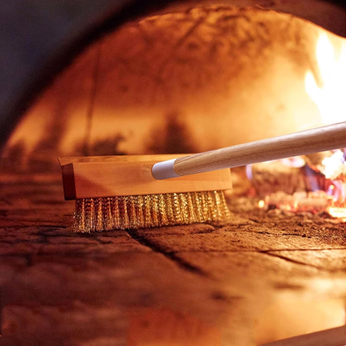 Pizza Oven Brush 7 Inch Brass Bristles Replacement Brush Head and Scraper