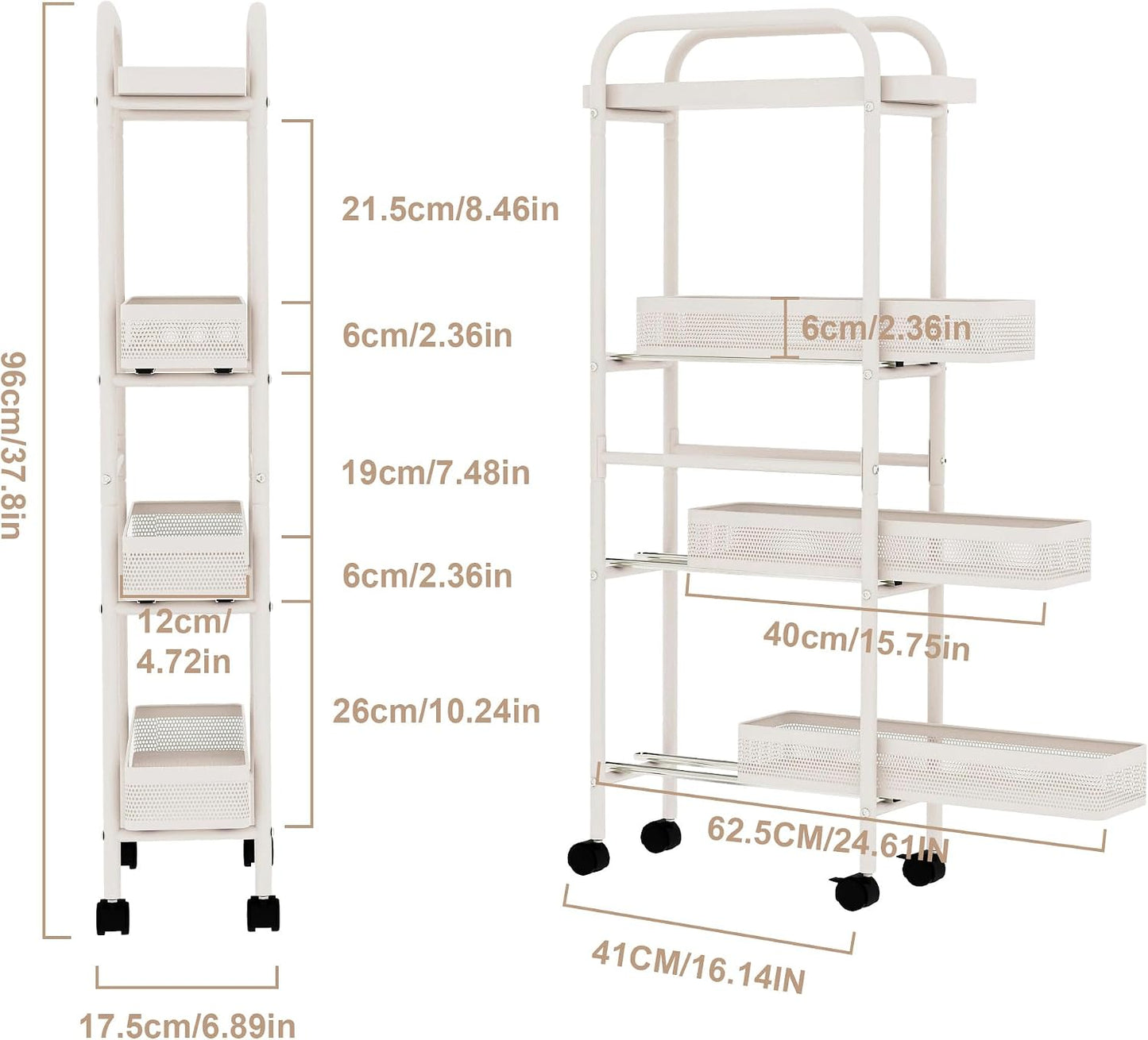 UMDONX Slim Storage Cart 5 Tier with Pull Out Basket Bathroom Organizer Rolling cart, Rolling Utility Cart Slide Out Organizer for Kitchen, Bathroom, Laundry Black