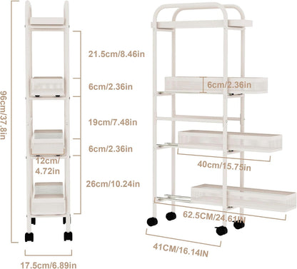UMDONX Slim Storage Cart 5 Tier with Pull Out Basket Bathroom Organizer Rolling cart, Rolling Utility Cart Slide Out Organizer for Kitchen, Bathroom, Laundry Black