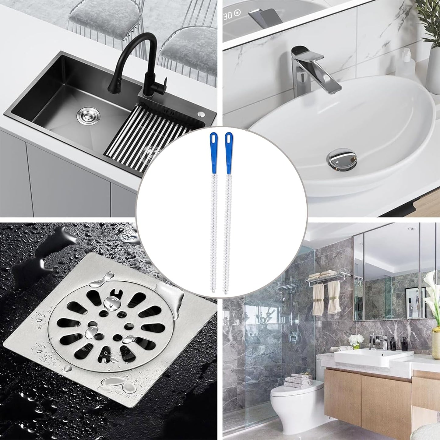 Adove Drain Cleaning Brush 2pack, Long Drain Clog Remover Tool 23.6inch, Pipe Brush Cleaner with Nylon Bristles, Sink Drain Cleaner for Toilet, Kitchen Sink, Bathroom Tub, Shower, and Sewer Drain