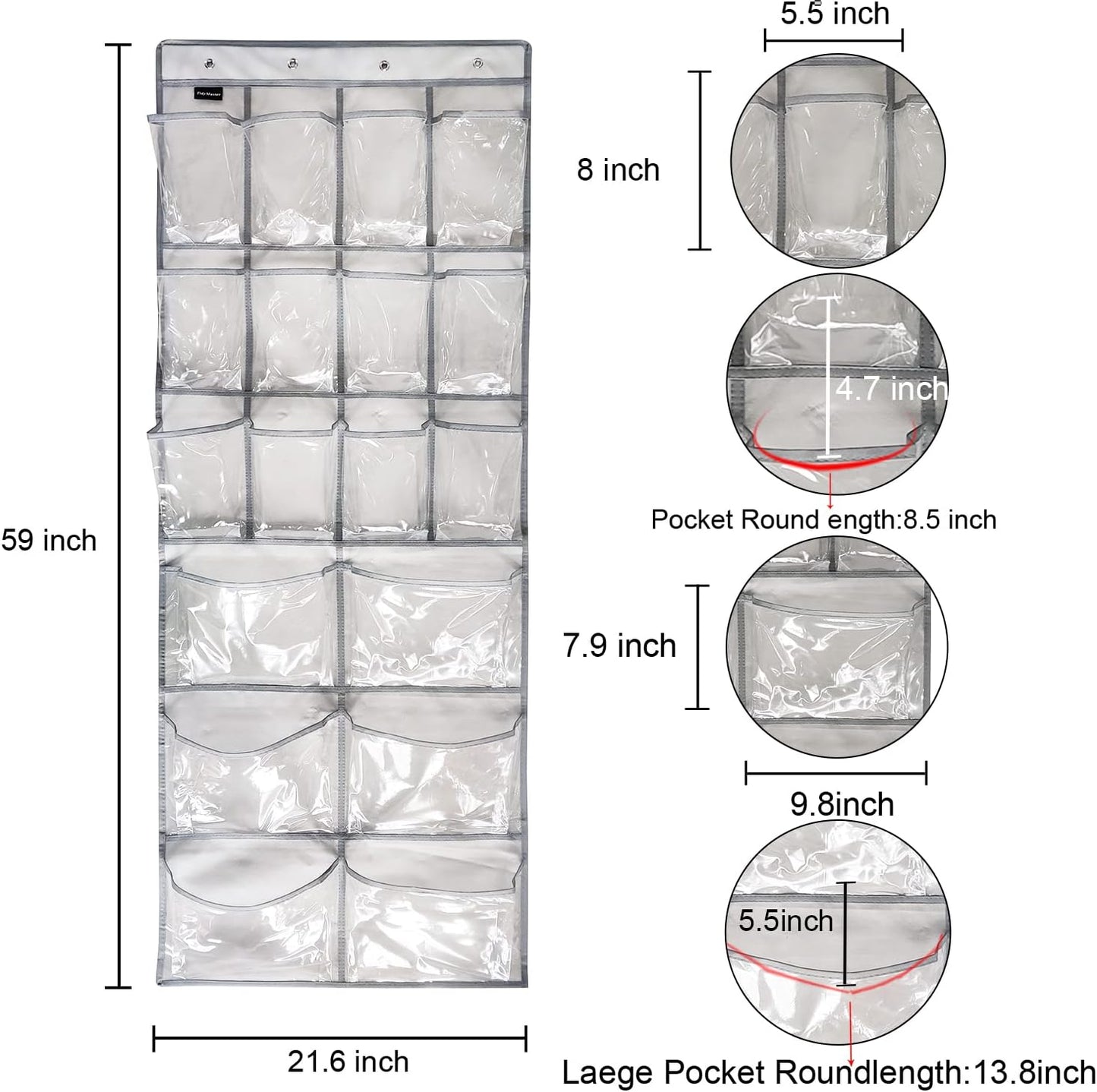 Extra Large Hanging Crystal Clear Over Door Shoe Organizers, Closet Shoe Organizer Shoe Rack Organizer Shoe Storage, 12+6Pockets, 4Hooks, white (59"x 21.6")