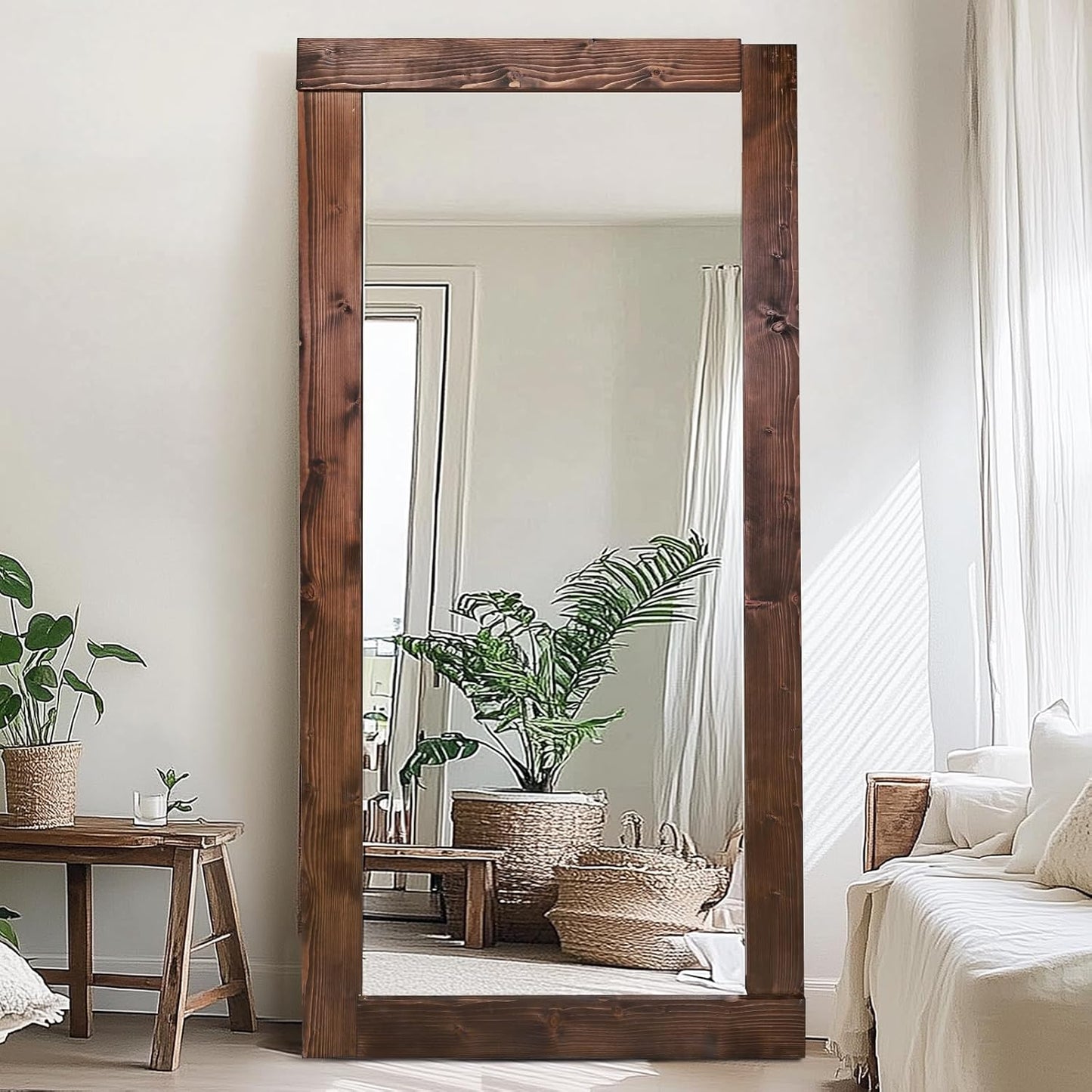 Solid Wood Full Length Mirror - 65"x22" Arched Floor Mirror, Free Standing & Wall Mounted - Elegant Design for Bedroom, Dressing Room, Hallway, Brown
