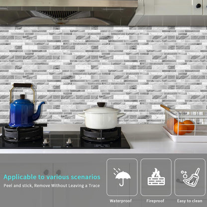 Heikki Peel-and-Stick Self-Adhesive Wall Tiles, 4.7×9.7-inch Kitchen & Bathroom Splashback Tiles, Marble Pattern Design (48-Piece Set) (Black-Gray)
