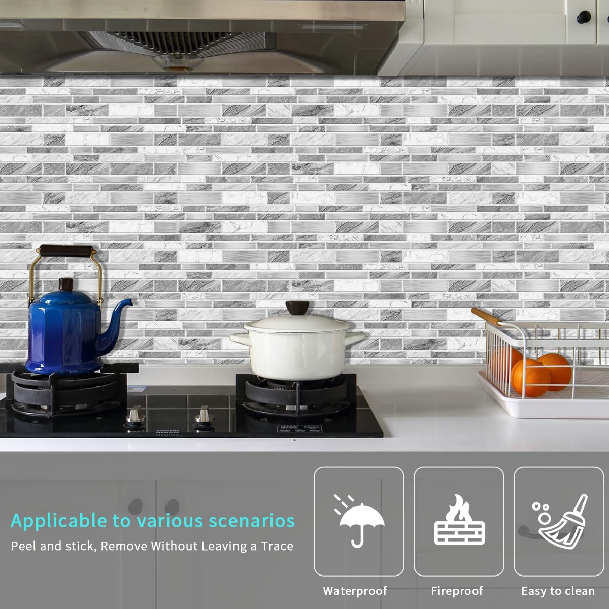 36 Sheets of Self Adhesive Marble Tile Wall Tiles Vinyl Sticker | 9.68 x 4.72in Water Resistant, Easy to Stick and Peel off, Suitable for DIY Decoration on Ceilings and Walls (Black)