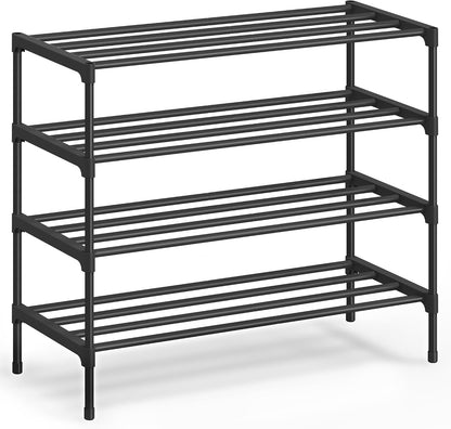 SONGMICS 2-Tier Shoe Rack for Closet, Compact Metal Shoe Organizer Shelf for Entryway, Bedroom, Small Spaces, Stackable, 11.8 x 24.5 x 12.2 Inches, Black ULSA122BH01