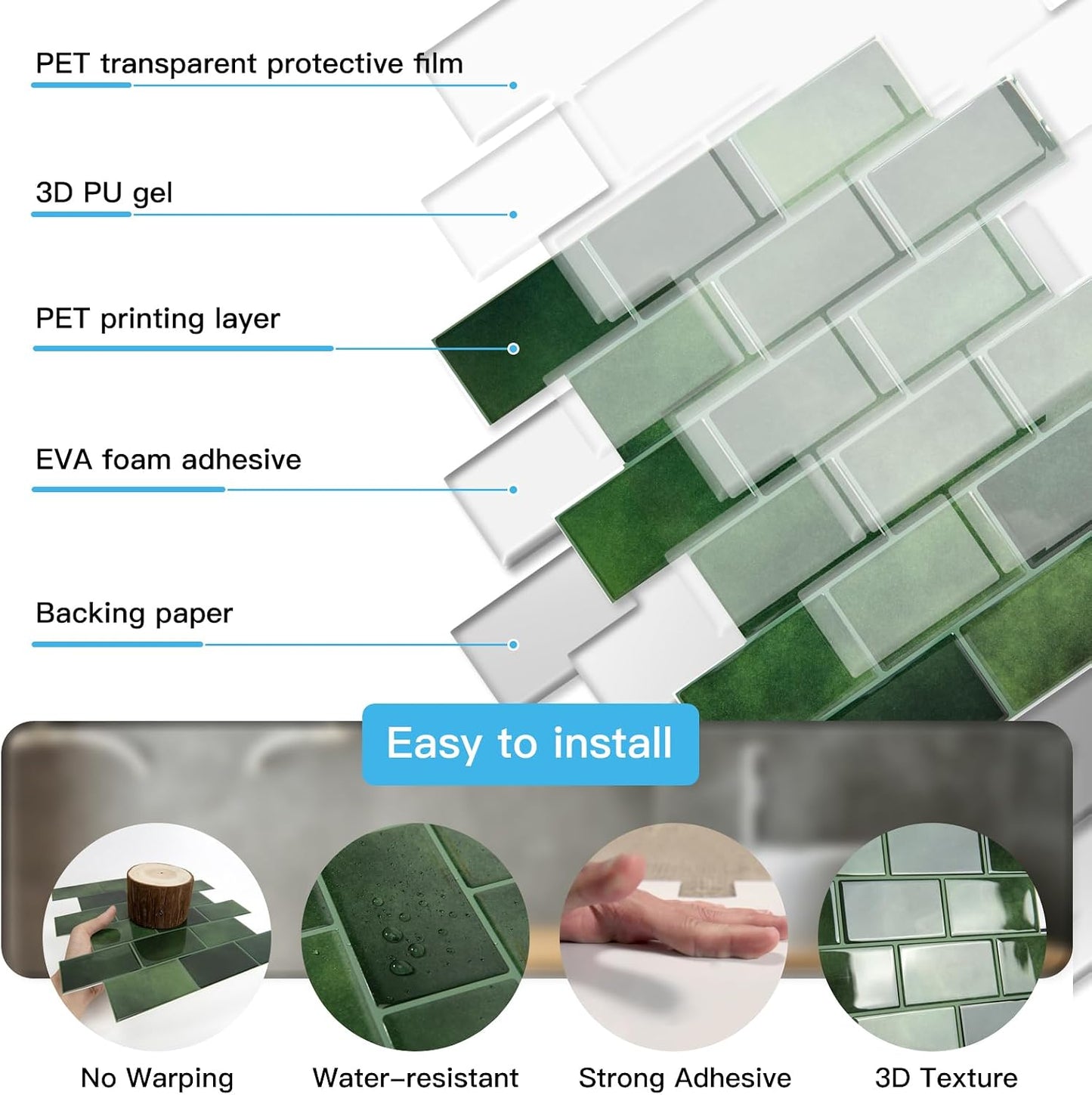 Art3d Peel and Stick Backsplash for Kitchen White Subway (10 Tiles, Thicker Design)