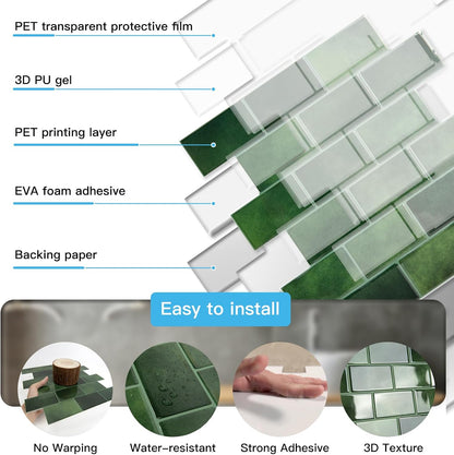 Art3d Peel and Stick Backsplash for Kitchen White Subway (10 Tiles, Thicker Design)