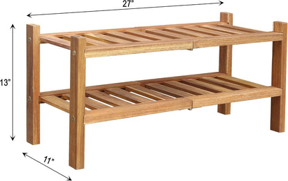 2-Tier Acacia Wood Stackable Shoe Rack - Brush Teak