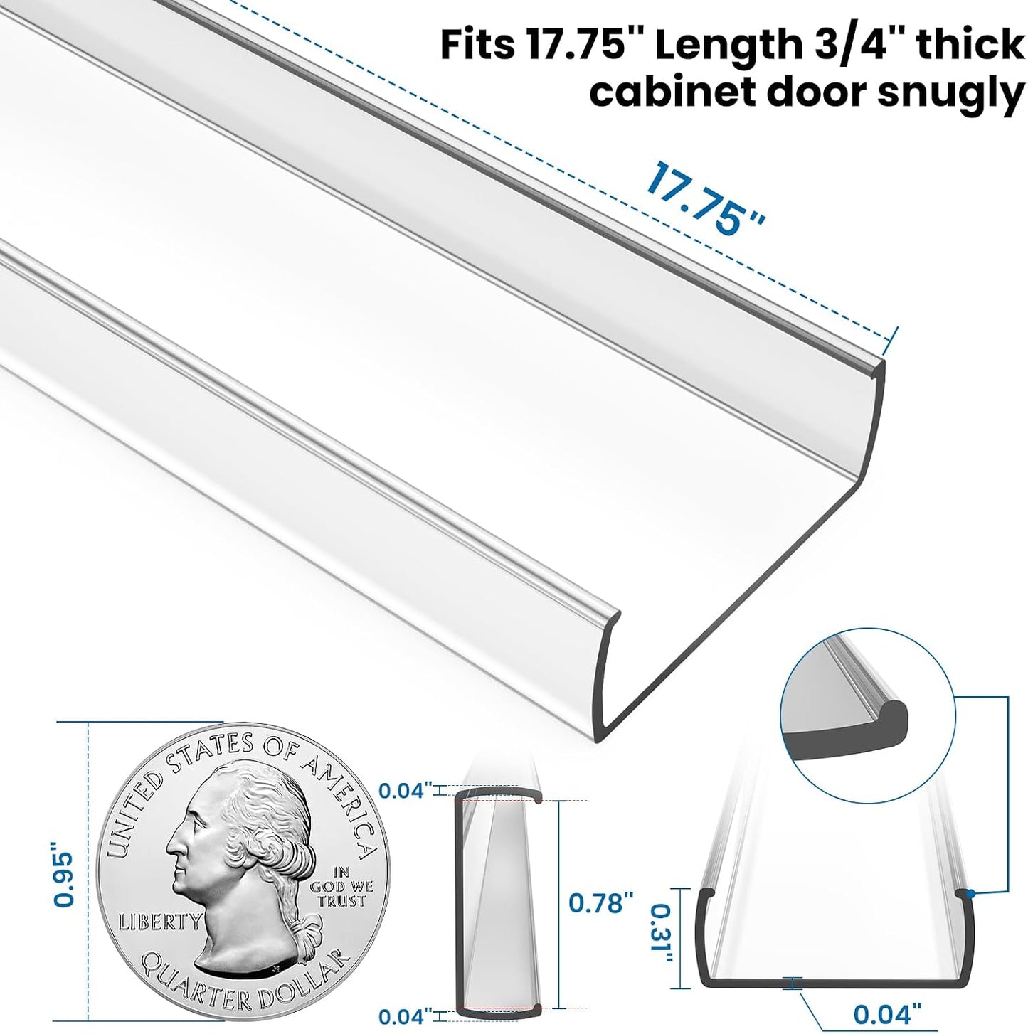 6 Pack 18" Length Cabinet Door Protector Edge Guard, 3/4" Thick Slip-On Cabinet Edge Protector, Plastic Edge Protectors for Kitchen Cabinet Trash Drawer, Clear