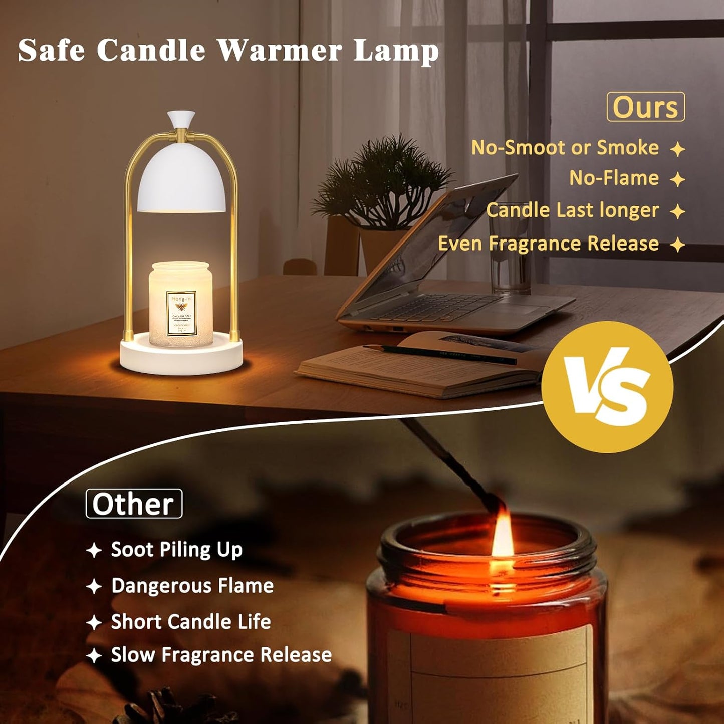 Hong-in Candle Warmer Lamp - with Timer & Dimmer, Modern Home Decor House Warming Gifts Wax Melt Warmer for Jar Candles, Cozy Birthday Gift for Women Mom (Black)