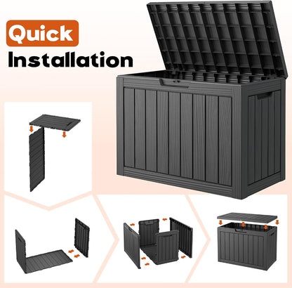 Outdoor Deck Storage Box,Resin Deck Boxes Indoor and outdoor, Waterproof Storage Box Lockable Lid (Black,50 Gallon)