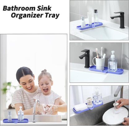 MicoYang Silicone Bathroom Soap Dishes with Drain Spout-Bathroom and Kitchen Sink Organizer,Sponge Holder,Dish Soap Tray,Perfect for Dispenser,Scrubber,Bottle,Cup on Sink or Counter-Coffee 4.9"×3.2"