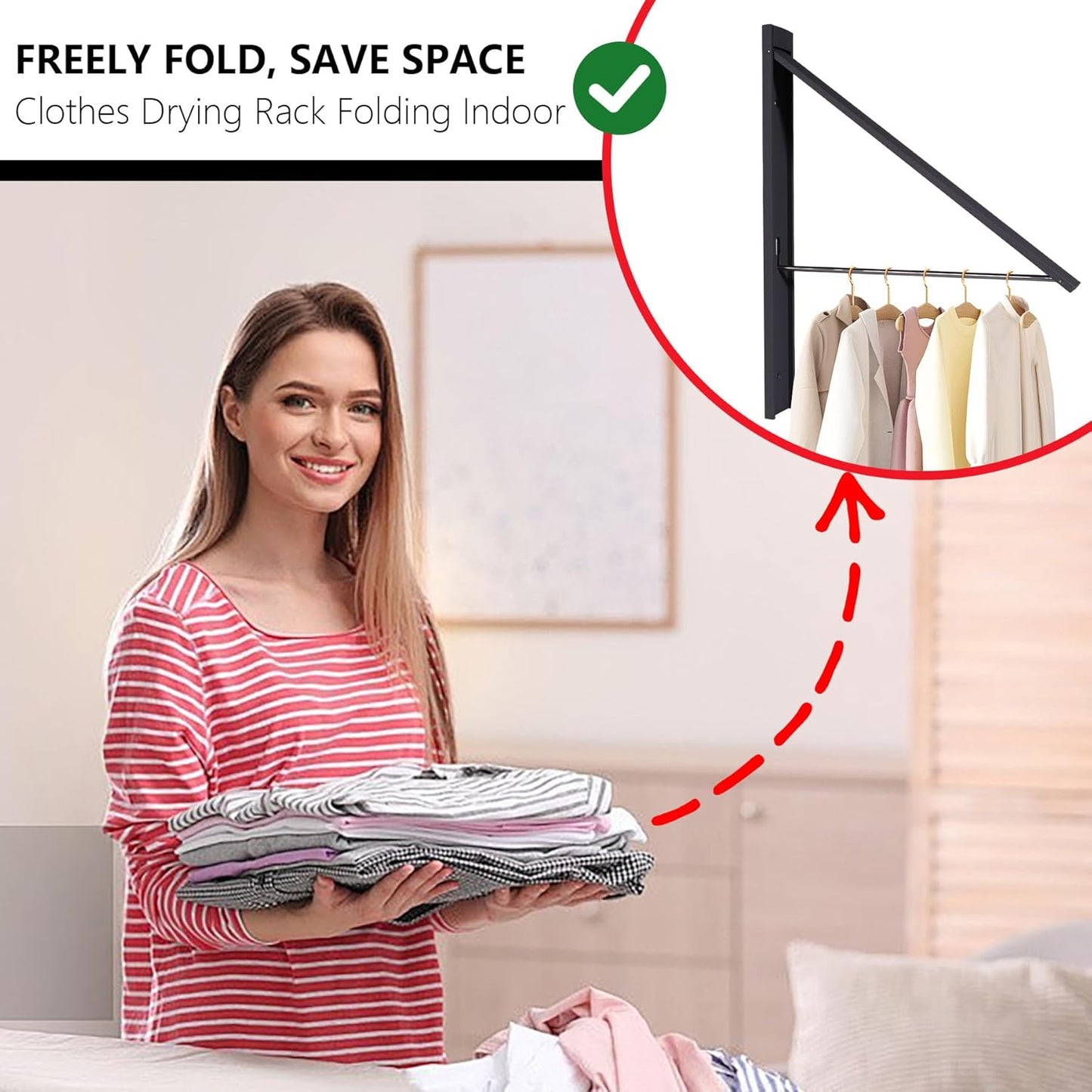 Ithywat Retractable Clothes Drying Rack，Space Saver Wall Mounted Folding Hanger for Laundry Room, Closet Storage Organization, Easy Installation Aluminum Dryer White