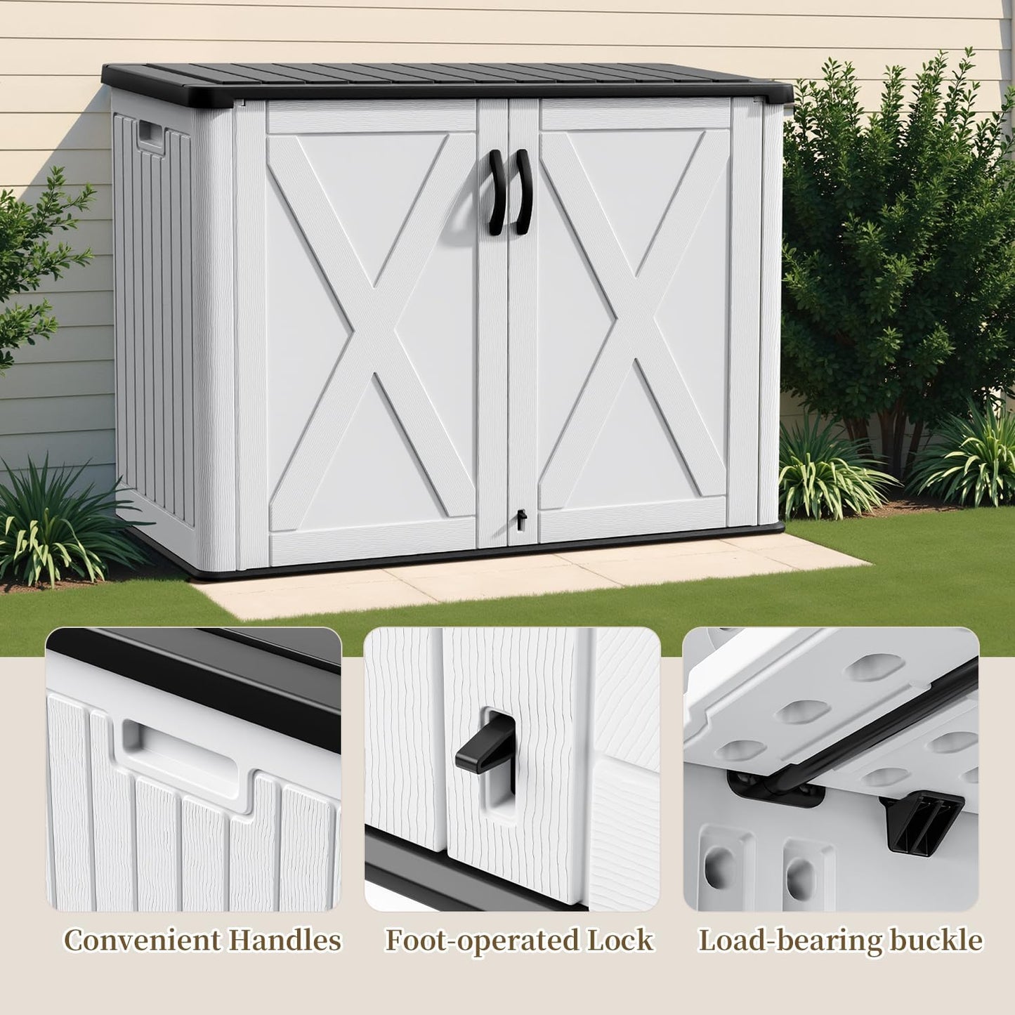 Patiowell 26 Cu.ft Outdoor Storage Cabinet with Lockable Door, Waterproof Horizontal Storage Shed for Tools and Patio Furniture, All-Weather Resin Shed Easy Assemble for Pool or Backyards, Brown