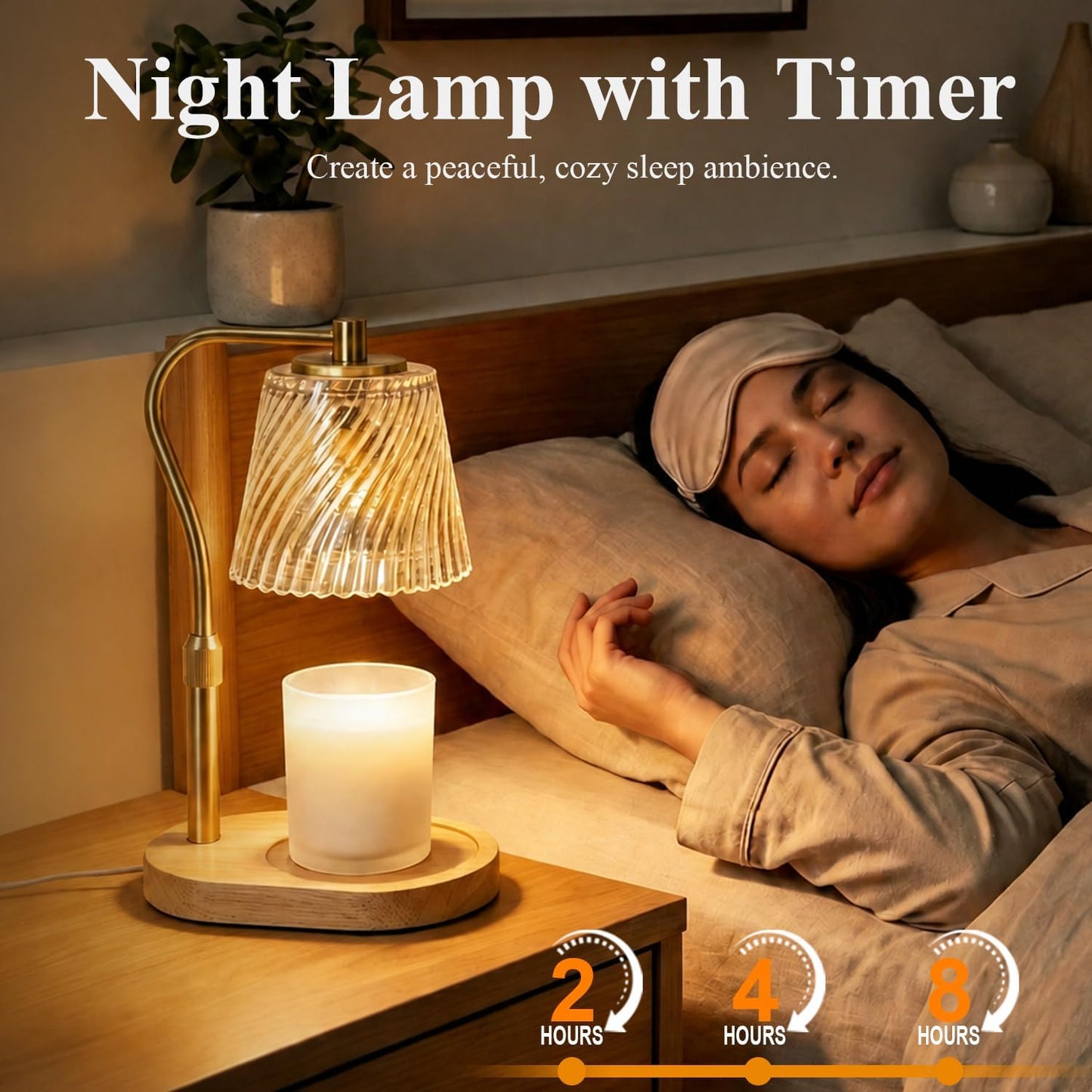 Candle Warmer Lamp - 2/4/8h Timer & Stepless Dimmable Candle Lamp with 3.9ft Cord, Adjustable Height Wax Melt Warmer for 2-6'H Jar Candles, Streamlined Flameless Ambiance Light for Bathroom Bedroom