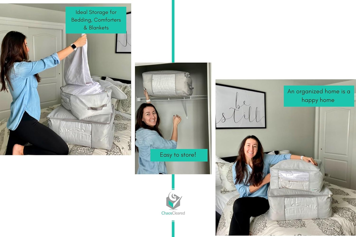 Comforter Storage Bag - Folding Organizer bag for King/Queen Comforters, Pillows, Blankets, Bedding/Quilt, Blanket, Duvet, Large Collapsible Organizers, 24"x14"x11" (Beige, 1-Pack)