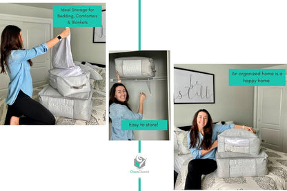 Comforter Storage Bag - Folding Organizer bag for King/Queen Comforters, Pillows, Blankets, Bedding/Quilt, Blanket, Duvet, Large Collapsible Organizers, 24"x14"x11" (Beige, 1-Pack)