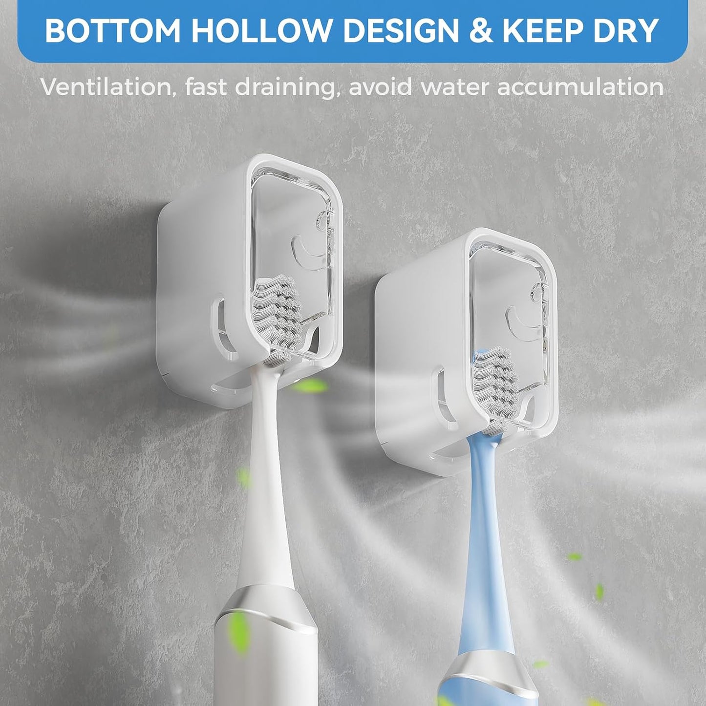 Toothbrush Holders for Bathrooms, 2PCS Innovation Single Slot Toothbrush Holder Wall Mounted with Cover for Shower, Single Toothbrush Dispenser Storage Organizer for Family & Travel